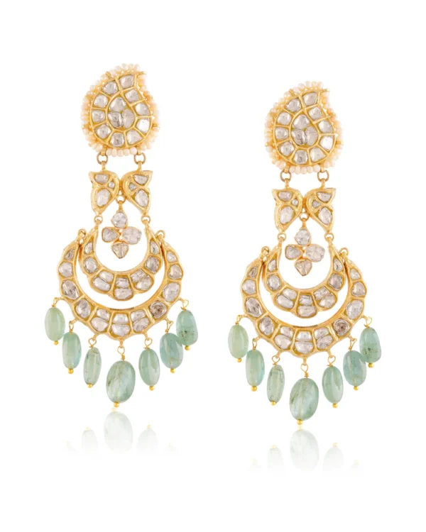 Charvi Long Necklace And Shubhi Chandbalis Polki And Diamond Set - Image 7