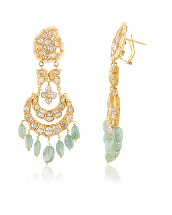 Charvi Long Necklace And Shubhi Chandbalis Polki And Diamond Set - Image 2