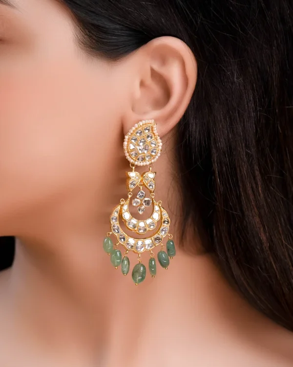 Charvi Long Necklace And Shubhi Chandbalis Polki And Diamond Set - Image 3