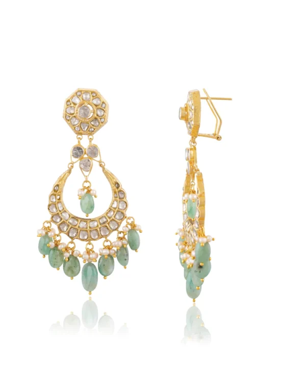 Menal Necklace And Sargun Chandbalis Polki Set - Image 3