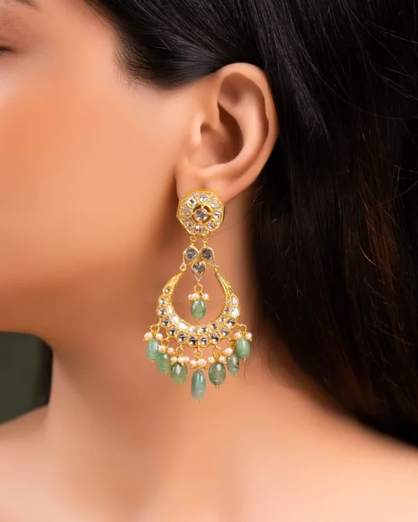 Menal Necklace And Sargun Chandbalis Polki Set - Image 4