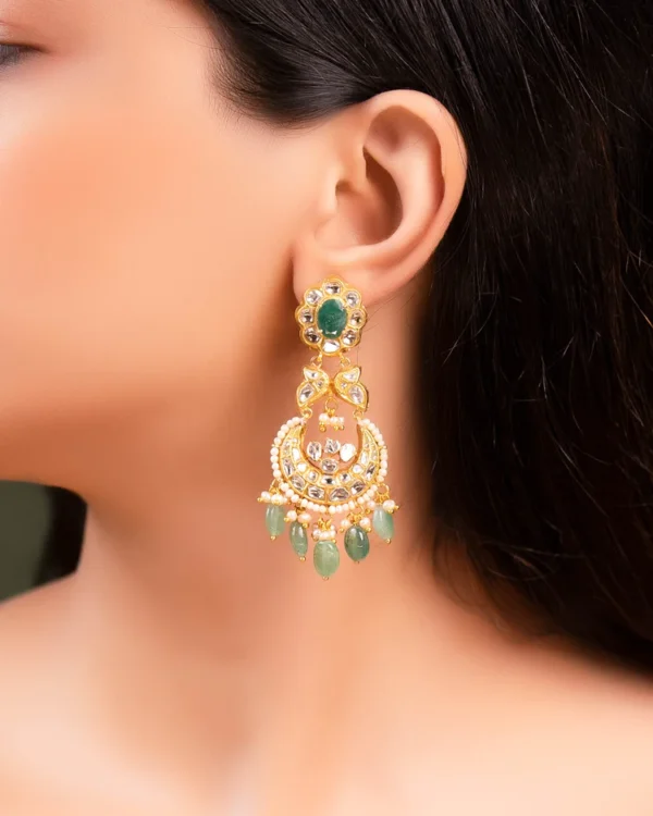 Aarini Necklace And Ekisha Chandbalis Polki Set - Image 4