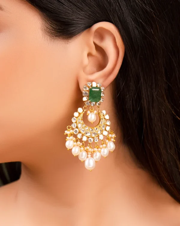 Mitra Necklace And Maitri Chandbalis Polki Set - Image 4