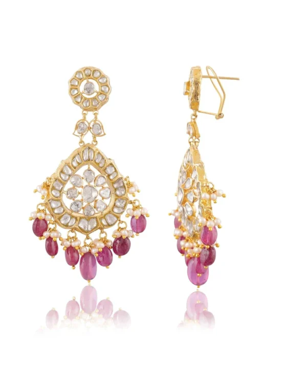 Dhvani Necklace And Sanchi Long Earrings Polki Set - Image 3
