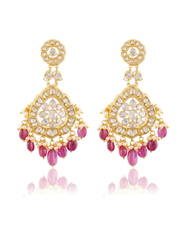 Dhvani Necklace And Sanchi Long Earrings Polki Set - Image 2