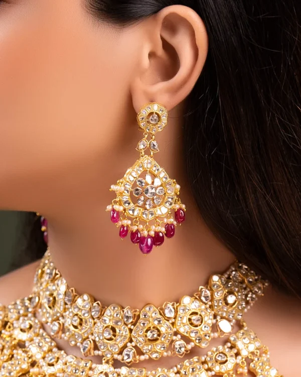 Dhvani Necklace And Sanchi Long Earrings Polki Set - Image 4