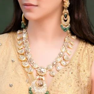 Somna Necklace And Diya Chandbalis Polki Set