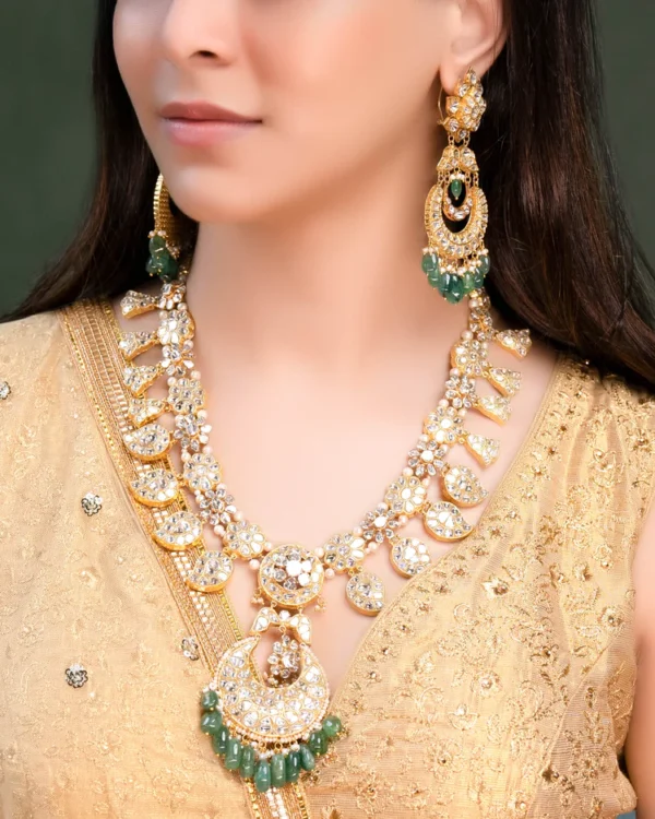 Somna Necklace And Diya Chandbalis Polki Set