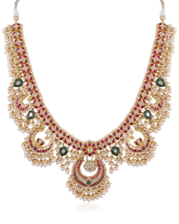 Yashika Long Necklace And Roohi Chandbalis Polki Set - Image 3