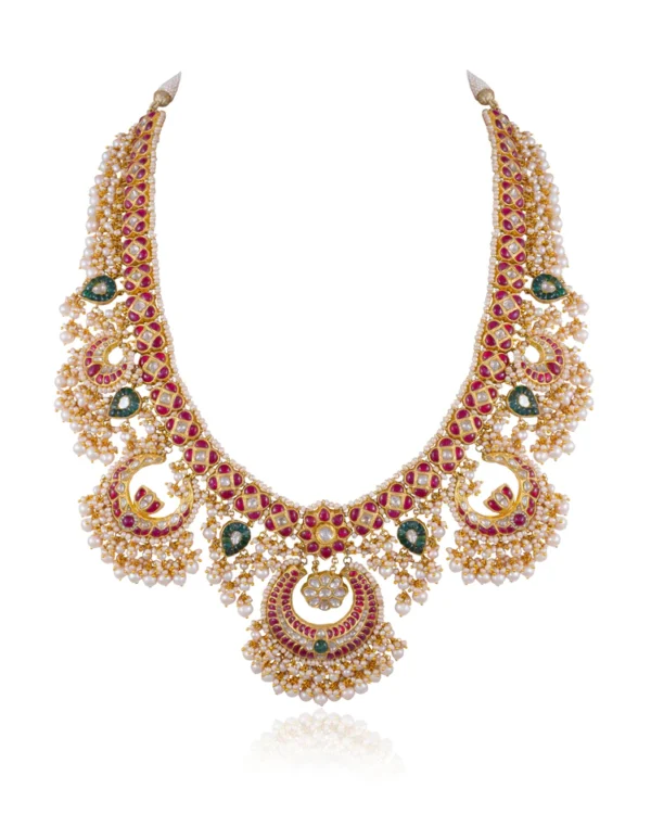 Yashika Long Necklace And Roohi Chandbalis Polki Set - Image 4