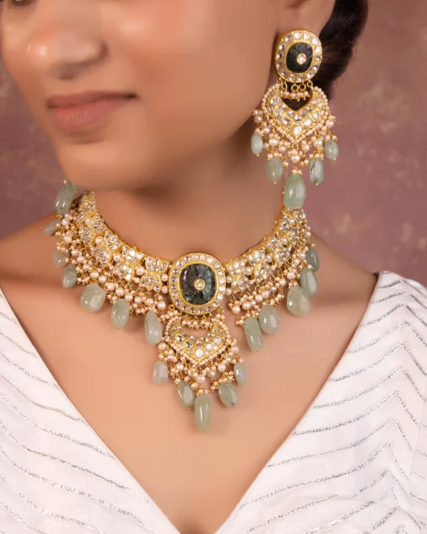 Shehnaz Necklace and Sonam Chandbalis Polki Set - Image 8