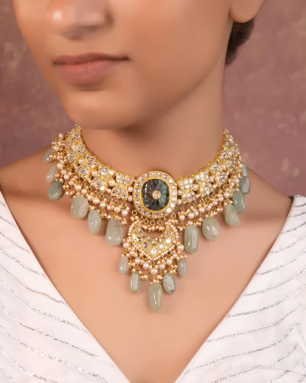 Shehnaz Necklace and Sonam Chandbalis Polki Set - Image 7