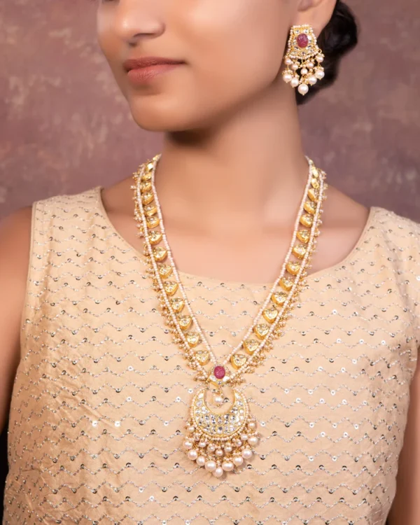 Rasika Long Necklace And Carol Tops Polki Set - Image 4