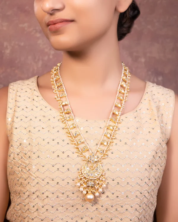 Bhavika Long Necklace And Nasya Tops Polki Set - Image 2