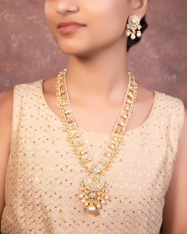 Bhavika Long Necklace And Nasya Tops Polki Set - Image 3