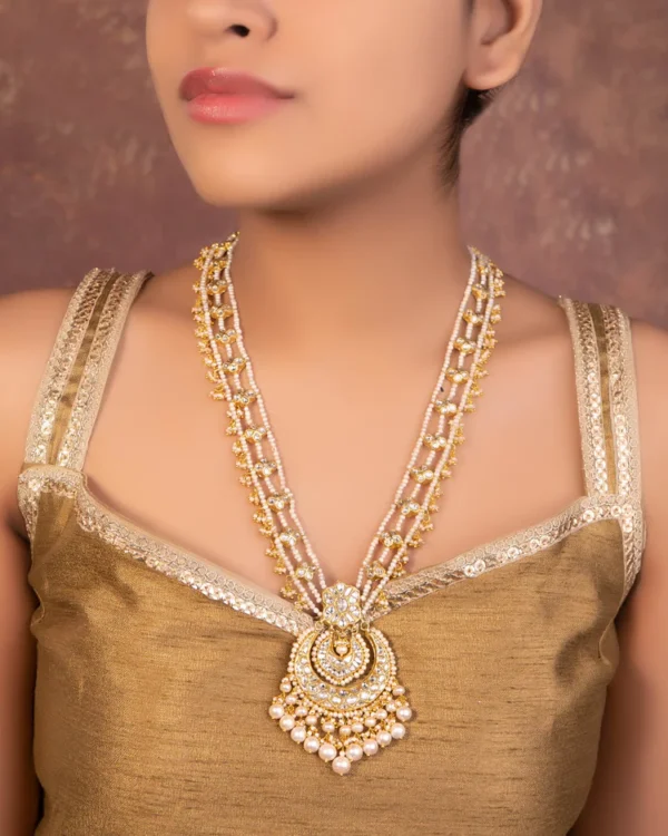 Kaisha Long Necklace And Fahima Tops Polki Set - Image 3