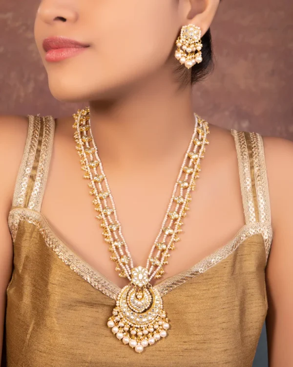 Kaisha Long Necklace And Fahima Tops Polki Set - Image 4
