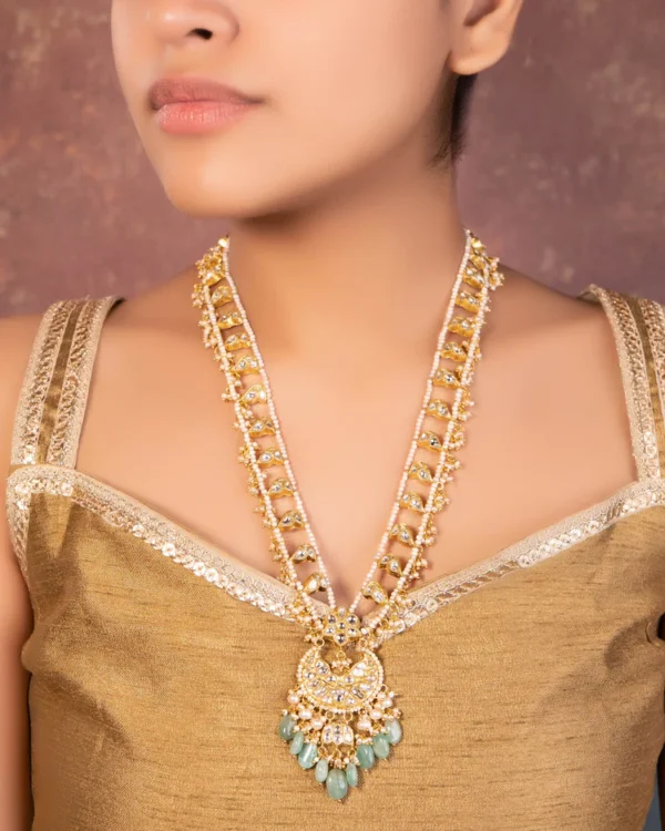 Vishruti Long Necklace And Krunali Tops Polki Set - Image 3