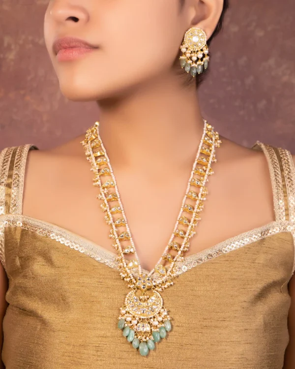 Vishruti Long Necklace And Krunali Tops Polki Set - Image 4