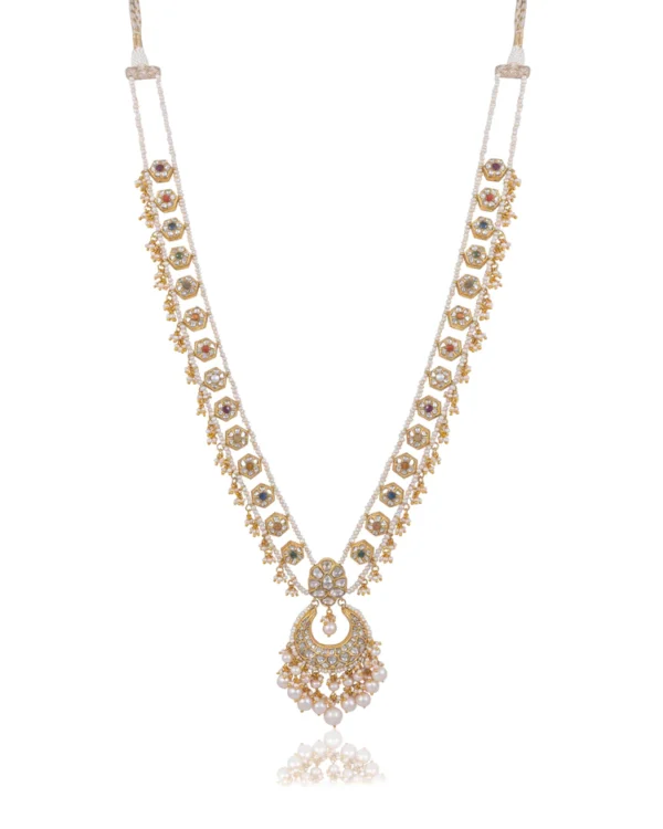 Sambhavi Long Necklace And Shreya Tops Polki Set - Image 8