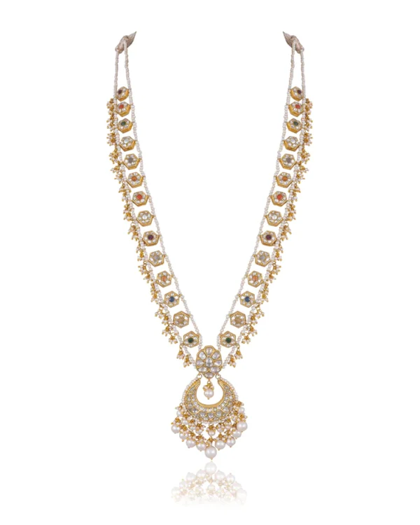 Sambhavi Long Necklace And Shreya Tops Polki Set - Image 2