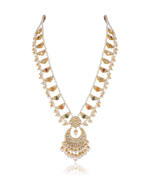 Navya Long Necklace And Vani Tops Polki Set - Image 8