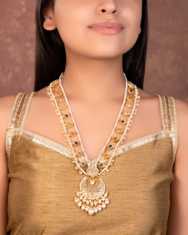 Navya Long Necklace And Vani Tops Polki Set - Image 2