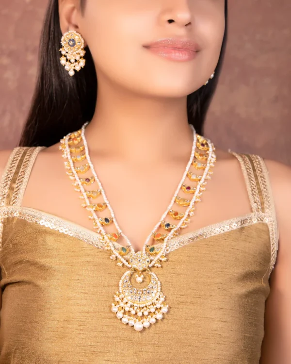 Navya Long Necklace And Vani Tops Polki Set - Image 3