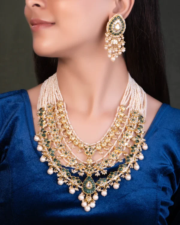 Samrudhi Long Necklace And Rucheeka Long Earrings Polki Set - Image 7