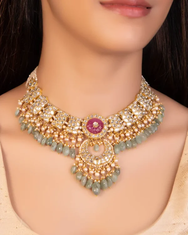 Jyoti Necklace And Amishi Chandbalis Polki Set - Image 6
