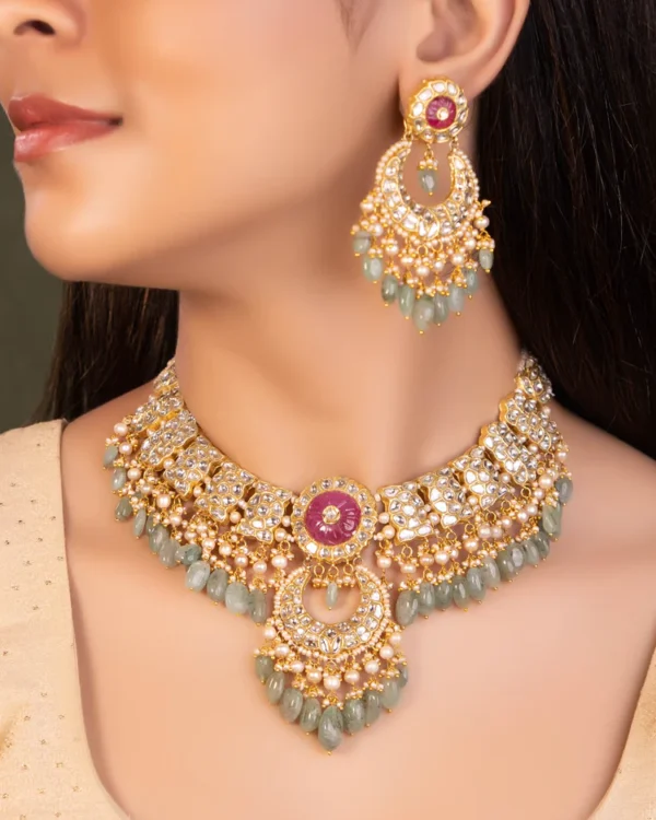 Jyoti Necklace And Amishi Chandbalis Polki Set - Image 7