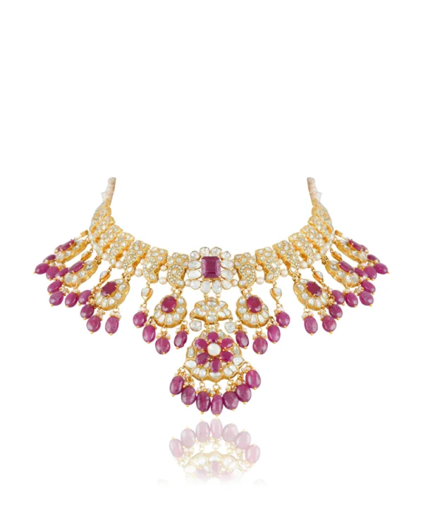 Laxshi Necklace And Lakshita Chandbalis Polki Set - Image 4