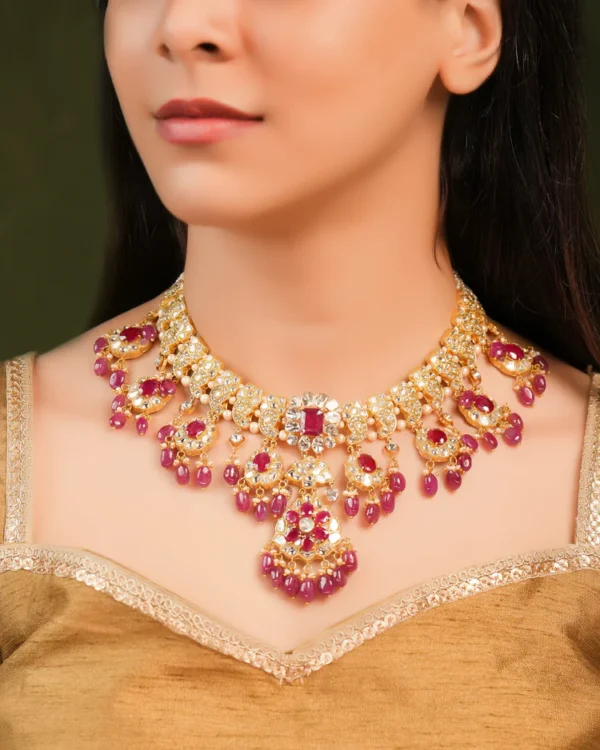 Laxshi Necklace And Lakshita Chandbalis Polki Set - Image 5