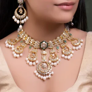 Mrunali Necklace And Aadhira Chandbalis Polki Set
