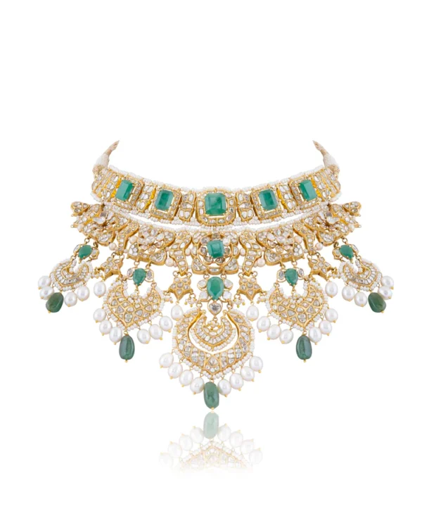 Grisha Necklace And Aanya Chandbalis Polki Set - Image 4