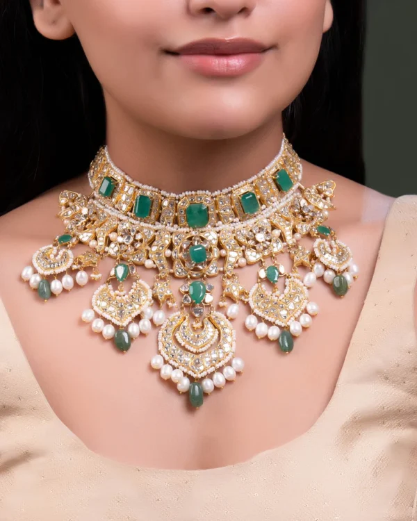 Grisha Necklace And Aanya Chandbalis Polki Set - Image 5