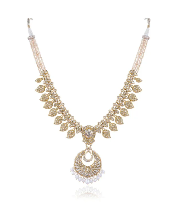 Shaheen Long Necklace And Ishika Chandbalis Polki Set - Image 3