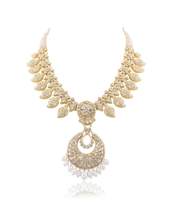 Shaheen Long Necklace And Ishika Chandbalis Polki Set - Image 4