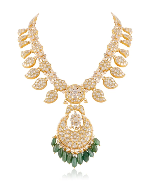 Somna Necklace And Diya Chandbalis Polki Set - Image 5