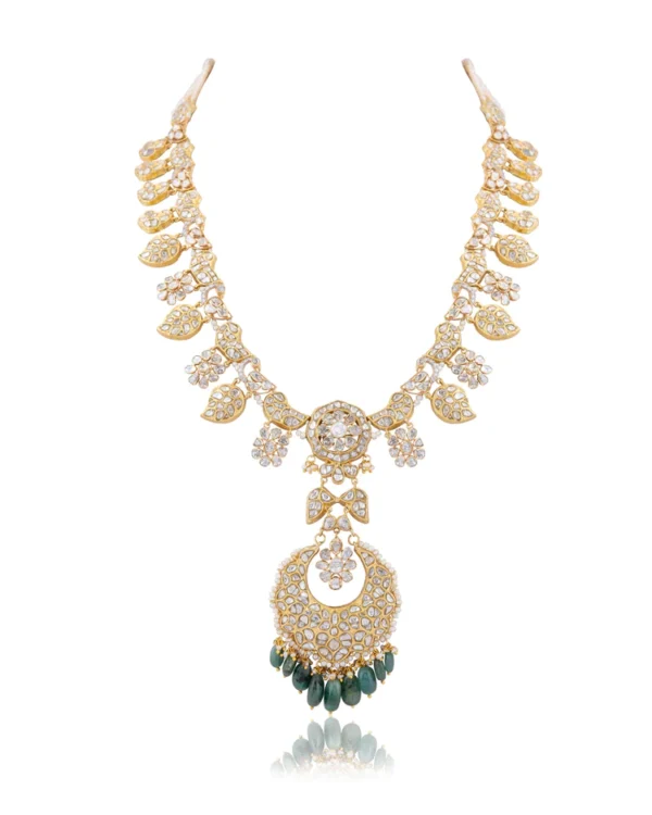 Sanaya Long Necklace And Aadhya Chandbalis Polki And Diamond Set - Image 5