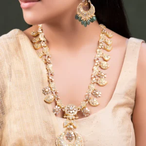 Sanaya Long Necklace And Aadhya Chandbalis Polki And Diamond Set