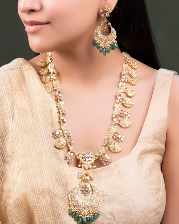 Sanaya Long Necklace And Aadhya Chandbalis Polki And Diamond Set