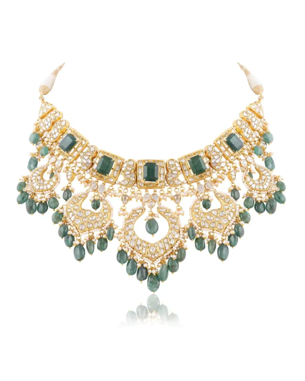 Tanvi Necklace And Eesha Chandbalis Polki Set - Image 5