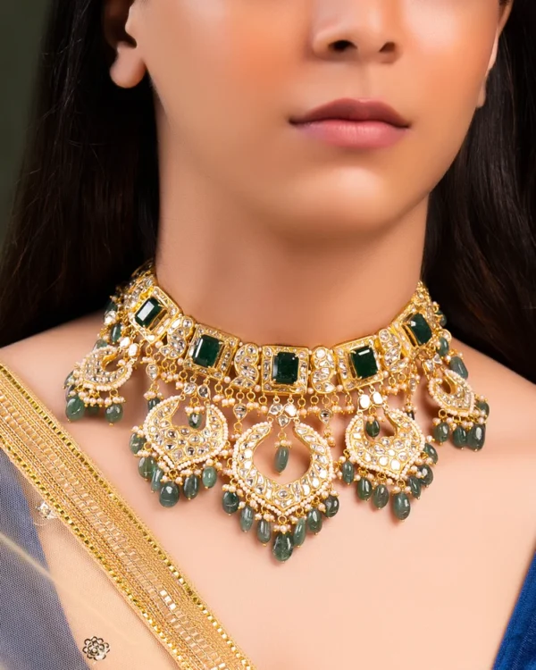 Tanvi Necklace And Eesha Chandbalis Polki Set - Image 6
