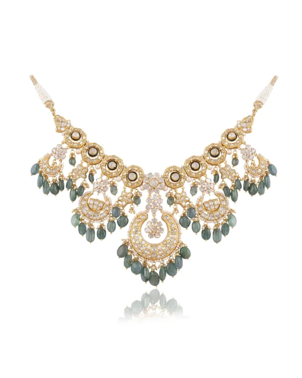 Madhuri Necklace And Aishwarya Chandbalis Polki Set - Image 5
