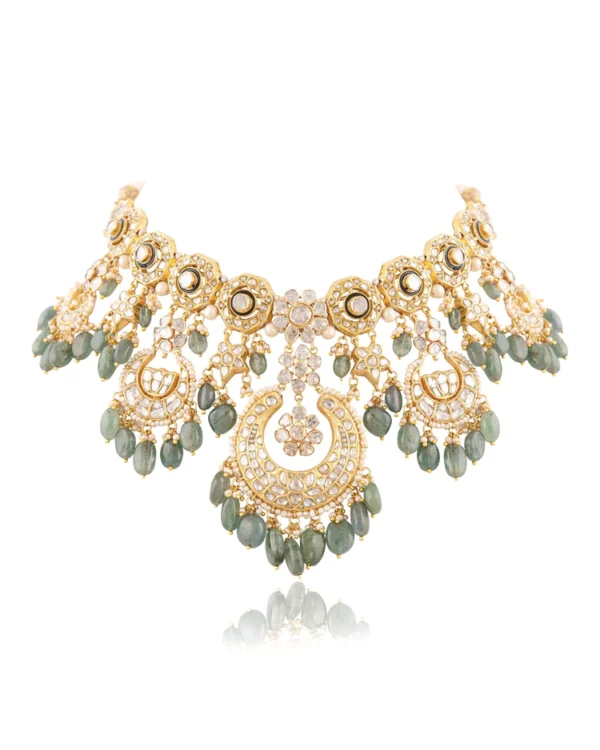 Madhuri Necklace And Aishwarya Chandbalis Polki Set - Image 6