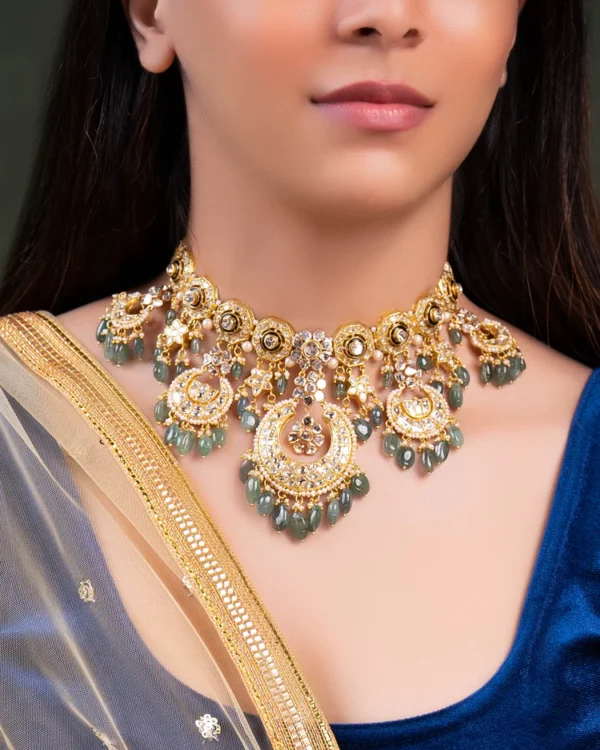 Madhuri Necklace And Aishwarya Chandbalis Polki Set - Image 7