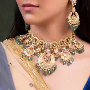 Madhuri Necklace And Aishwarya Chandbalis Polki Set