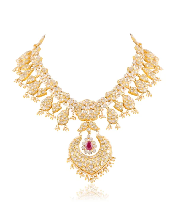 Priya Long Necklace And Vayuna Chandbalis Polki Set - Image 4