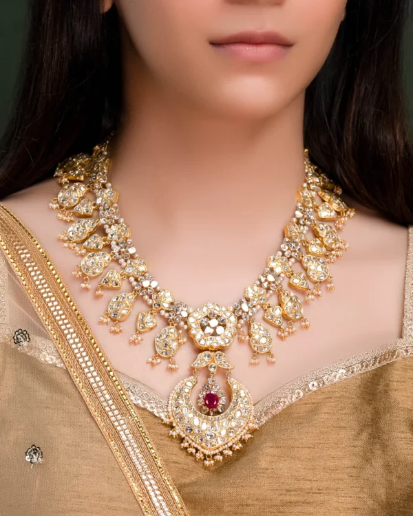 Priya Long Necklace And Vayuna Chandbalis Polki Set - Image 5
